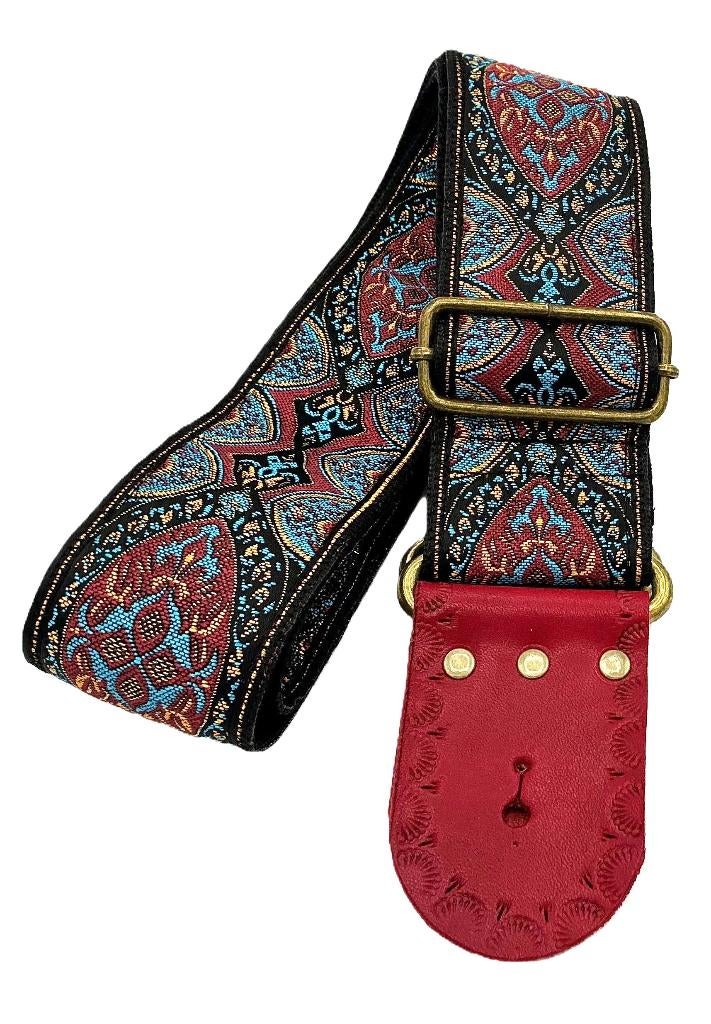Gitaarband GBstof005 zwart bordeauxrood barok bohemian 150cm, Verzenden, Nieuw, Akoestische gitaar