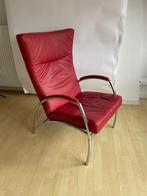 Riante relaxstoel, rood leer, Ophalen, Gebruikt, 75 tot 100 cm, Metaal