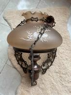 Vintage Lamp met glazen kap en metalen details, Ophalen, Gebruikt, Glas