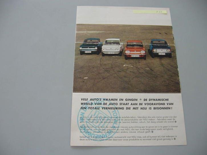 NSU 022 NSU, totale vernieuwing van de auto. folder, Boeken, Auto's | Folders en Tijdschriften, Zo goed als nieuw, Overige merken