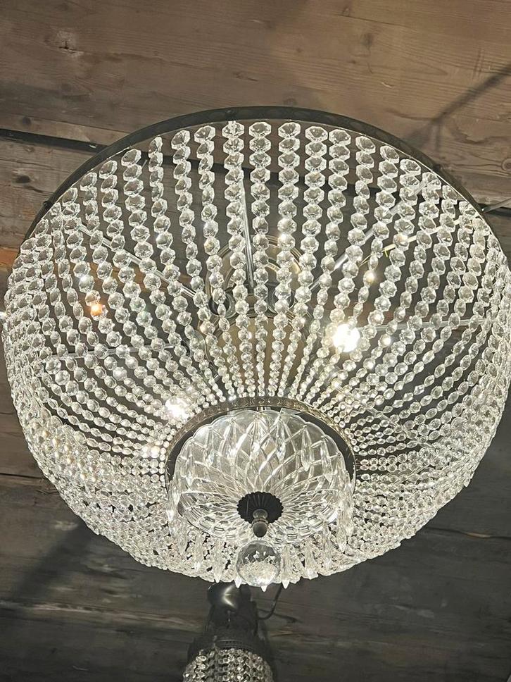 80 cm. Ø Antiek kristallen lamp, Huis en Inrichting, Lampen | Kroonluchters, Zo goed als nieuw, Glas, Metaal, Ophalen of Verzenden