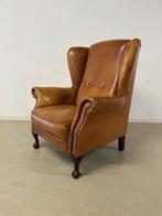 Engelse Oorfauteuil in rundleder, Huis en Inrichting, Fauteuils, Ophalen, Gebruikt, Engels / Klassiek / Oorfauteuil, 75 tot 100 cm