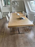 Mooie Eettafel met Metalen Onderstel + stoelen, Ophalen, 100 tot 150 cm, 200 cm of meer, Zo goed als nieuw