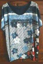 Blauw gebloemd dubbellaags tricot shirt van Barbara Lebek 52, Shirt of Top, Zo goed als nieuw, Barbara Lebek, Verzenden