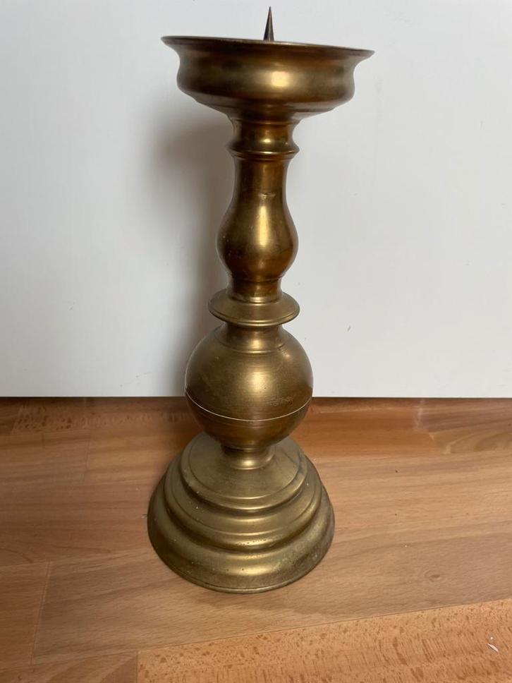 Antieke bronze pen kandelaar h 35 cm, Antiek en Kunst, Antiek | Kandelaars, Koper of Brons, Ophalen of Verzenden