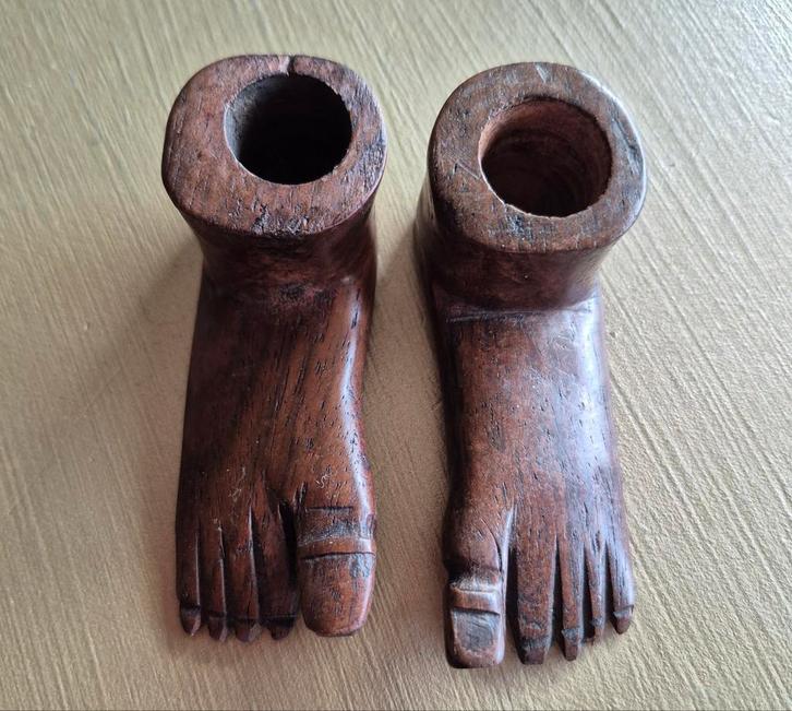Houten voetjes, kaarsen standaards, houtsnijwerk, boeddhisme, Antiek en Kunst, Kunst | Niet-Westerse kunst, Ophalen of Verzenden