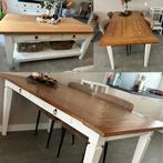 Eettafel + salontafel massief eiken, Huis en Inrichting, Tafels | Eettafels, Ophalen, Gebruikt, Eikenhout, 50 tot 100 cm