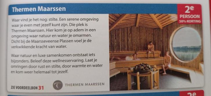 Voordeelbon Thermen Maarssen, Tickets en Kaartjes, Kortingen en Cadeaubonnen, Twee personen, Spa of Sauna, Kortingsbon