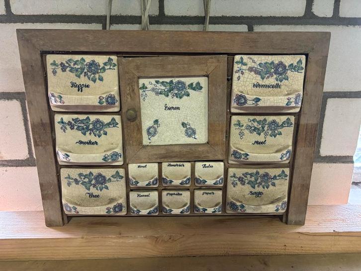 Vintage Kruidenkastje met Keramische Lades, Huis en Inrichting, Keuken | Keukenbenodigdheden, Gebruikt, Ophalen of Verzenden