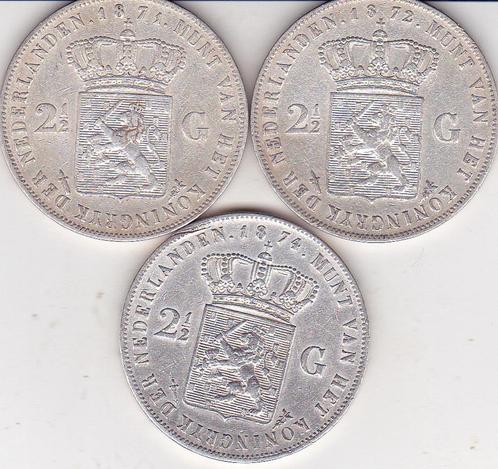 RIJKSDAALDERS WILLEM III 3 STUKS 1871 - 1872 - 1874, Postzegels en Munten, Munten | Nederland, 2½ gulden, Koning Willem III, Verzenden