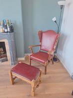 Fauteuil met hocker, Huis en Inrichting, Fauteuils, Ophalen, Gebruikt, 50 tot 75 cm, Hout