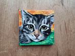 mini schilderijtje kat, 7x7 cm, Ophalen, Minder dan 50 cm, Oorspronkelijke maker, Nieuw