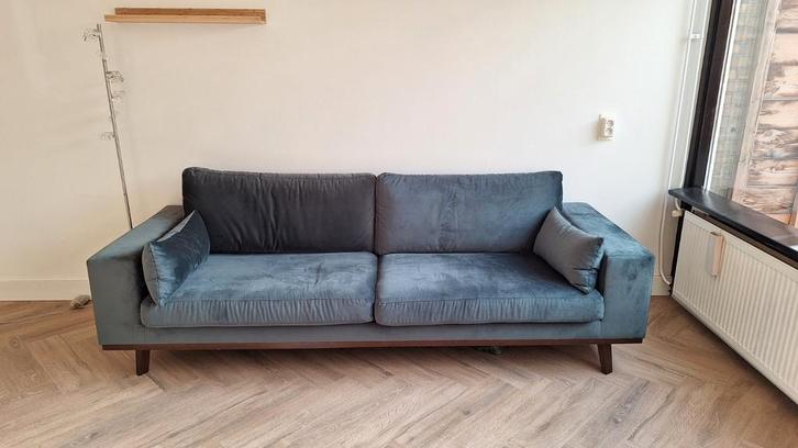 Groene Velours Bank - Wehkamp - Afneembare Hoezen, Huis en Inrichting, Banken | Sofa's en Chaises Longues, Gebruikt, Driepersoons