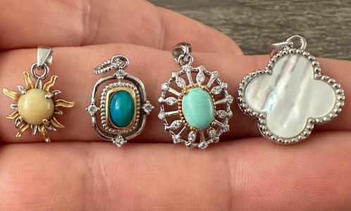 Opaal, blauwe opaal, turkoois, schelp 925 zilver hangers, Sieraden, Tassen en Uiterlijk, Edelstenen, Nieuw, Ophalen of Verzenden