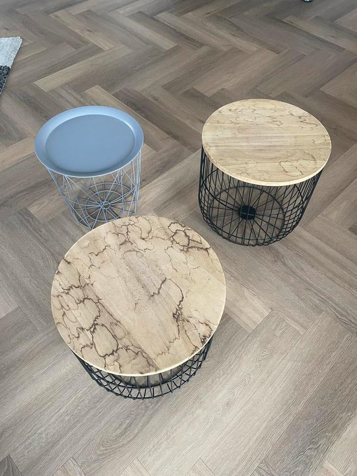 Set van 3 Bijzettafels, Huis en Inrichting, Tafels | Bijzettafels, Zo goed als nieuw, Rond, Minder dan 45 cm, Minder dan 55 cm