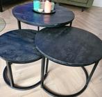 Salontafelset zwart hout, Huis en Inrichting, Tafels | Salontafels, Ophalen, Gebruikt, Rond, 50 tot 100 cm