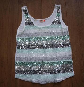 Groen-Wit-Zilveren Glitter Top Only (M) beschikbaar voor biedingen
