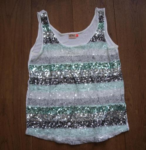 Groen-Wit-Zilveren Glitter Top Only (M), Kleding | Dames, Tops, Gedragen, Maat 38/40 (M), Wit, Zonder mouw, Ophalen of Verzenden