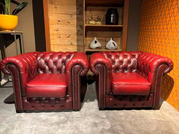 Chesterfield Clubfauteuils Antiekrood Leer beschikbaar voor biedingen