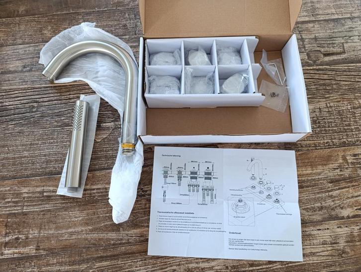 Nieuwe afbouwset badrand thermostaat kraan geborsteld RVS, Doe-het-zelf en Verbouw, Sanitair, Nieuw, Kraan, Rvs, Ophalen of Verzenden