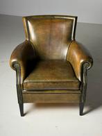 Schapenleren clubfauteuil groen bruin klassiek, Huis en Inrichting, Fauteuils, Ophalen, Gebruikt, 75 tot 100 cm