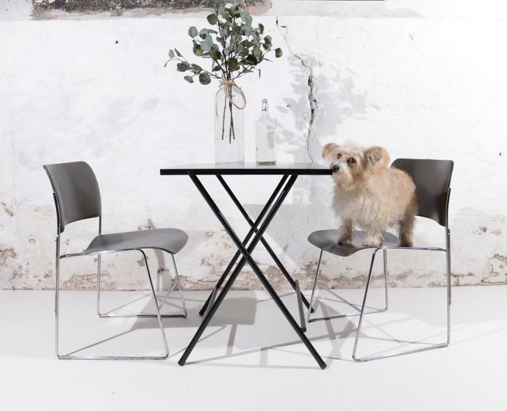 Vintage David Rowland 40/4 stoelen Donker Legergroen, Huis en Inrichting, Stoelen, Gebruikt, Vijf, Zes of meer stoelen, Metaal