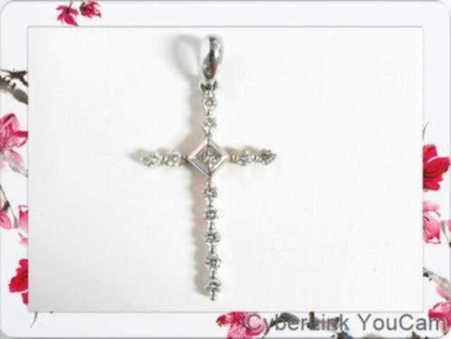 15716-1 Schitterende 18kt Witgouden Diamanten Kruis Hanger, Sieraden, Tassen en Uiterlijk, Kettinghangers, Zo goed als nieuw, Goud