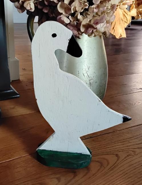 Houten gans op voet - 33 cm hoog, Verzamelen, Dierenverzamelingen, Gebruikt, Beeldje of Figuurtje, Vogel, Ophalen of Verzenden
