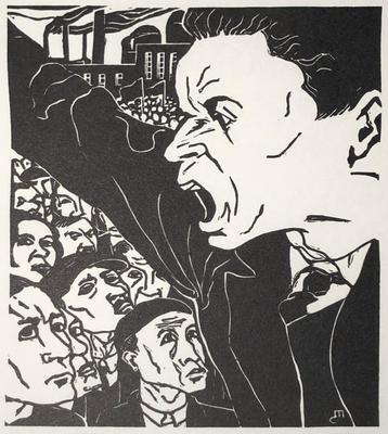 Clément Moreau (1903-1988) Houtsnede ‘Opruier’ ~1930. Afmeti beschikbaar voor biedingen