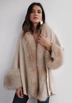 Ribkoff luxe omslagdoek cape zijde met bont beige 1 maat, Verzenden, Beige, Joseph Ribkoff, Zo goed als nieuw