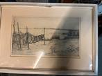 Ets Johan Hemkes - Landschap met visnetten, Antiek en Kunst, Ophalen