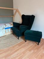 IKEA STRANDMON Fauteuil + Hocker, Huis en Inrichting, Fauteuils, Ophalen, Zo goed als nieuw, Stof, 75 tot 100 cm