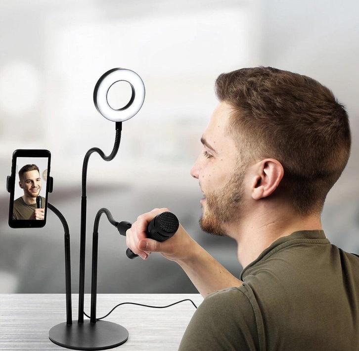 Intempo Selfie Light Phone Holder & Mic 3in1 streaming stand, Telecommunicatie, Telefoonhouders, Auto, Ophalen of Verzenden