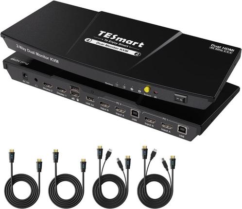 TEsmart 2 Port Dual Monitor KVM Switch HDMI 4K60Hz / EDID, Computers en Software, Monitoren, Zo goed als nieuw, 60 Hz of minder