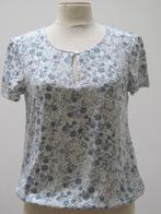 Blouse, korte mouw maat 38, wit met grijsblauw dessin, Montego, Ophalen of Verzenden, Zo goed als nieuw, Maat 38/40 (M)