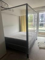 Stoer houten hemelbed – 160x200, Huis en Inrichting, Slaapkamer | Bedden, Gebruikt, Bruin, Tweepersoons, Ophalen of Verzenden
