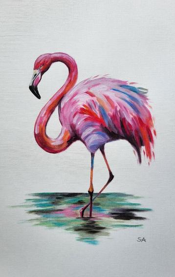 Zelfgemaakt modern, olieverf schilderij - Flamingo