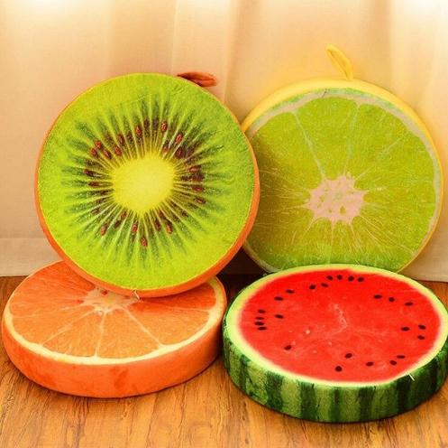 Fruit Kussen / Meditatie Yoga 3D Kiwi Citroen Decoratie, Huis en Inrichting, Woonaccessoires | Kussens, Verzenden, Nieuw, Rond