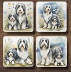 Bearded Collie met puppy’s onderzetters met houder, Ophalen of Verzenden, Nieuw, Glas of Kopje