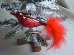 Rode glazen vogel op clip kerstbal, Diversen, Kerst, Ophalen of Verzenden, Gebruikt