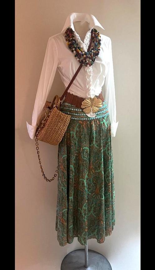 Bohemian lange rok broekrok paisley print 38/40/42, Kleding | Dames, Rokken, Zo goed als nieuw, Maat 38/40 (M), Oranje, Onder de knie