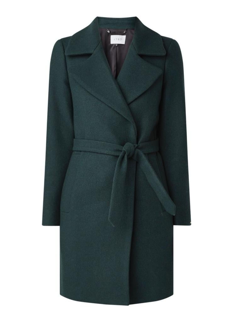 Donkergroen CVRD Kenza wollen mantel met strikceintuur M, Kleding | Dames, Jassen | Winter, Nieuw, Maat 38/40 (M), Groen, Ophalen of Verzenden