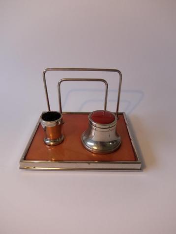 vintage inktstel brievenhouder chroom midcentury beschikbaar voor biedingen