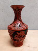 Chinese cinabar vaas Rood lak, geemaillerd., Ophalen of Verzenden