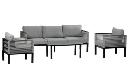 stoel-bank loungeset zwart/zand aluminium/rope, Tuin en Terras, Tuinsets en Loungesets, Nieuw, Loungeset, Aluminium, 5 zitplaatsen