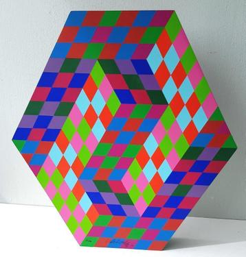 Victor Vasarely-Gestalt MC-HoutSculptuur-1980-Gesigneerd-COA beschikbaar voor biedingen