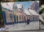 Oud Schilderij Olieverf op Doek "Knokke anno 1900 gesigneerd, Ophalen of Verzenden