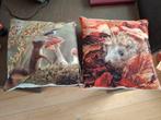 Kussens met bosdieren print, Ophalen of Verzenden, Gebruikt, Overige kleuren, Vierkant