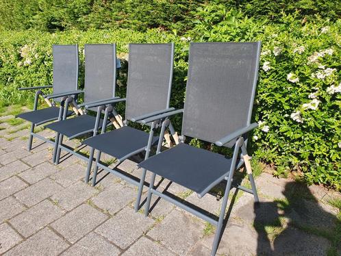 Ontspan nieuwe set van 4 aluminium 7 standen tuinstoelen, Tuin en Terras, Tuinstoelen, Nieuw, Aluminium, Inklapbaar, Verstelbaar