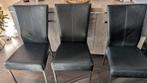 Zwarte leren eetkamerstoelen (6 stuks), Huis en Inrichting, Ophalen, Gebruikt, Zwart, Metaal